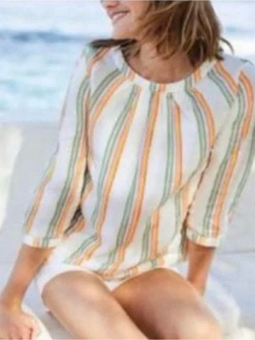 NWT Boden Katie Linen Tunic Top Size 8 Stripes Colorful Lightweight Beach Career